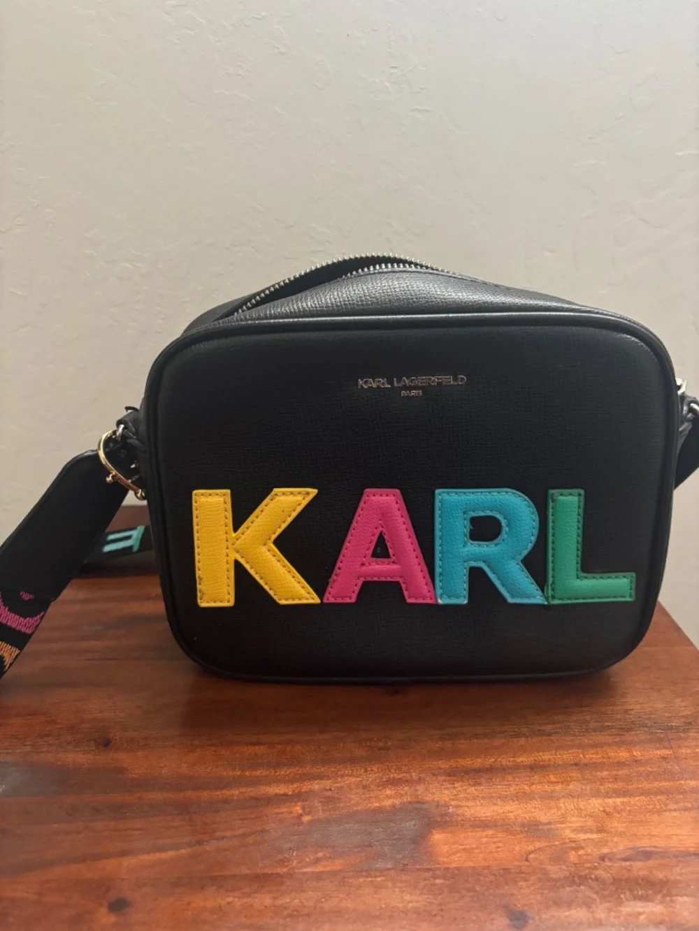 Karl Lagerfeld Paris Valette Multicolor Logo Camera Crossbody Bag